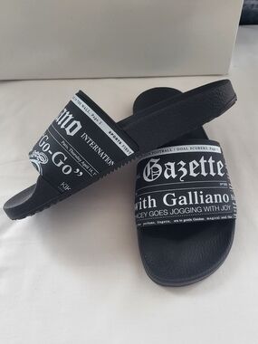 Black Newspaper-Print Slide Sandals -  Galliano
